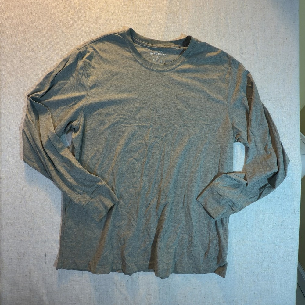 Eddie Bauer Long Sleeve Crewneck T-Shirt Heather Gray Cotton Men's Size XL